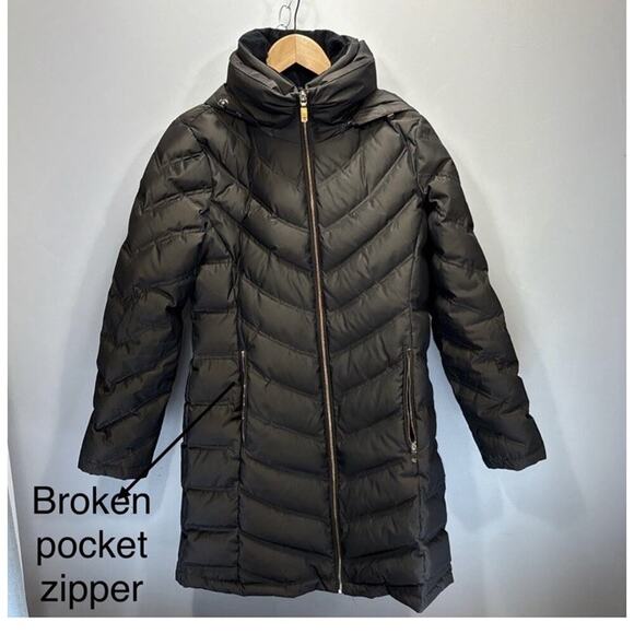 CALVIN KLEIN Women Puffer Parka M Brown Duck Down Removable Hood Winter Coat - Picture 13 of 13